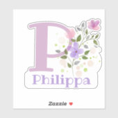 名前フィリッププラスイニシャルとフローラデザイン シール (シート)