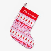 名前フェイクピンク&レッドのクリスマスニットセーター スモールクリスマスストッキング (正面 (吊り時))
