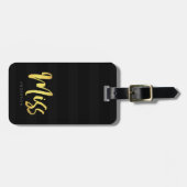 名前フェイク金ゴールドの黒恋しく思いストライプ ラゲッジタグ (正面横)