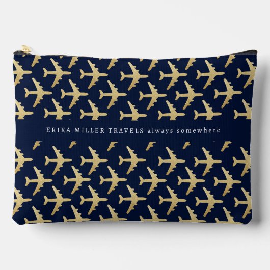 名前フェイク金ゴールド機旅行 アクセサリーポーチ (正面)