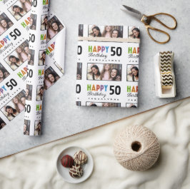 名前フォト50誕生日 ラッピングペーパー