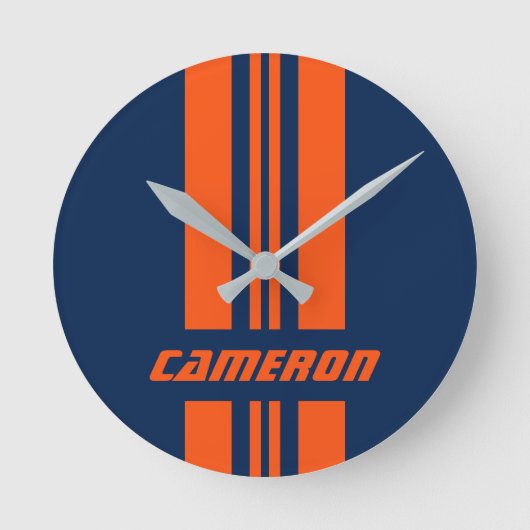 名前フルカスタムカラーレースストライプ1 ラウンド壁時計 (正面)