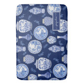 名前フローラネイビーnホワイトジンジャージャーブラワーヴィンテージ バスマット (正面縦)