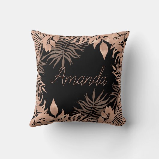 名前フローラピンクローズ金ゴールドトロピカルブラック クッション (裏面)