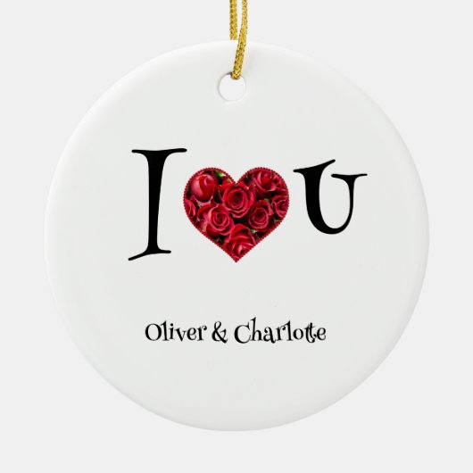 名前フローラ赤いハート愛するバレンタインデー セラミックオーナメント (正面)