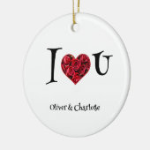 名前フローラ赤いハート愛するバレンタインデー セラミックオーナメント (左)