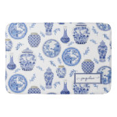 名前フローラ青nホワイトジンジャージャーフラワーヴィンテージ バスマット (正面)