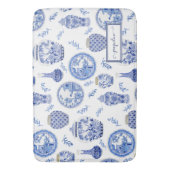 名前フローラ青nホワイトジンジャージャーフラワーヴィンテージ バスマット (正面縦)