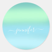 名前ブライダルグラデーション。青感謝してい緑 ラウンドシール (正面)