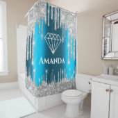 名前ブライダルグリッタードリップスグレーティール（緑がかった色）ブルーダイヤモンド シャワーカーテン (インサイチュ)