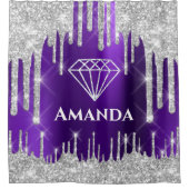 名前ブライダルグリッタードリップスグレーバイオレットダイヤモンド シャワーカーテン (正面)