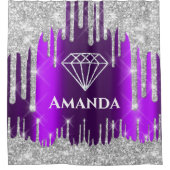 名前ブライダルグリッタードリップスグレーパープルダイヤモンド シャワーカーテン (正面)