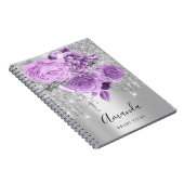 名前ブライダルシャワーシルバードリップフローラ紫バラ ノートブック (右側)
