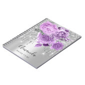 名前ブライダルシャワーシルバードリップフローラ紫バラ ノートブック (左側)