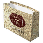 名前ブライダルブラウンキスリップグリッターシャンパン金ゴールド ラージペーパーバッグ (裏面アングル)