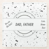 名前ブラック&グレーチップスTerrazzoパタ男らしーン ガラスコースター (正面)