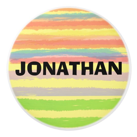 名前ブルーオレンジ緑のスストライプセラミックスノブ セラミックノブ (正面)