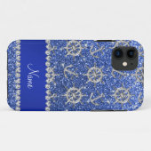 名前ブルーグリッターシルバーいかり船ホイール Case-Mate iPhoneケース (裏面(横))