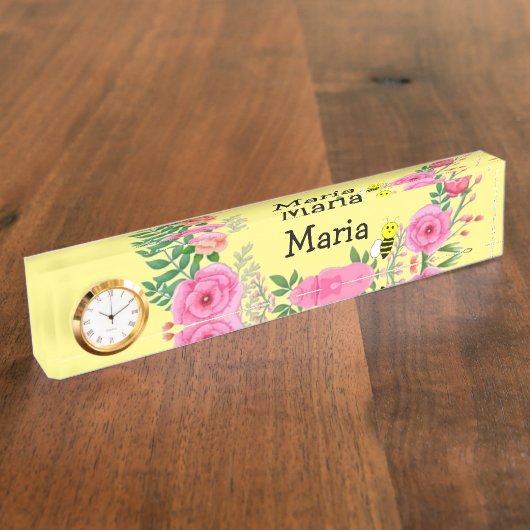 名前プレートイエロー(昆虫)マルハナバチピンクフローラ デスクネームプレート (側面)