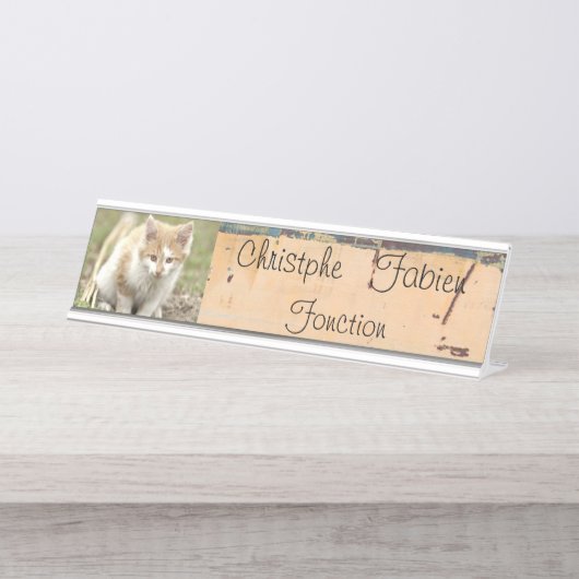 名前プレート猫の動物。 デスクネームプレート (正面)