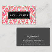 名前プレートv2 – ダマスク – トロピカルピンク 名刺 (正面/裏面)