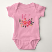名前ベパーソナライズされたイビーガール水彩フローラ-7 ベビーボディスーツ (正面)