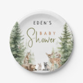 名前ベビーシャワー付き森の森林動物 ペーパープレート (正面)
