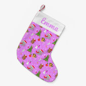 名前ベビー動物園祝動物のクリスマスピンク スモールクリスマスストッキング (正面 (吊り時))