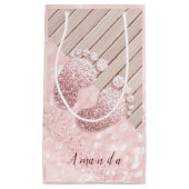 名前ベビー足バラ金ゴールドベビーシャワーピンクウッド スモールペーパーバッグ (正面)