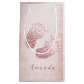 名前ベビー足バラ金ゴールドベビーシャワーピンクガール スモールペーパーバッグ (正面)