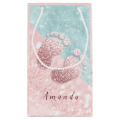 名前ベビー足バラ金ゴールドベビーシャワーピンクブルー スモールペーパーバッグ (裏面)