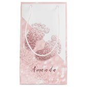 名前ベビー足バラ金ゴールドベビーシャワーピンクホワイト スモールペーパーバッグ (正面)