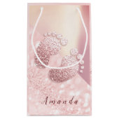 名前ベビー足バラ金ゴールドベビーシャワーピンク赤面 スモールペーパーバッグ (裏面)