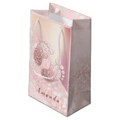 名前ベビー足バラ金ゴールドベビーシャワーピンク赤面 スモールペーパーバッグ (裏面アングル)