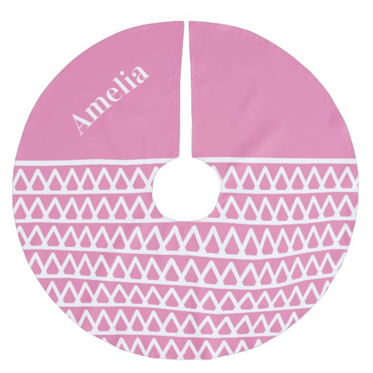 名前ホットピンクパターンクリスマス ブラッシュドポリエステルツリースカート (正面)