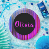 名前ホットピンクパープルブラック金ゴールド誕生日パーティー ペーパープレート (パーティー)