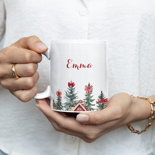 名前ホホホホレッドボウクリスマスツリーのギフトマグ コーヒーマグカップ
