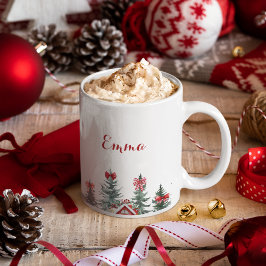 名前ホホホホレッドボウクリスマスツリーのギフトマグ コーヒーマグカップ