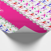 名前ホワイトピンクの虹の体操ハートスター ラッピングペーパー (角)