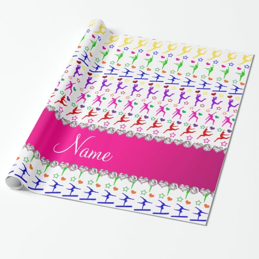 名前ホワイトピンクの虹の体操ハートスター ラッピングペーパー (アンロールド)
