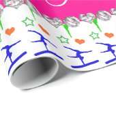 名前ホワイトピンクの虹の体操ハートスター ラッピングペーパー (ロールコーナー)