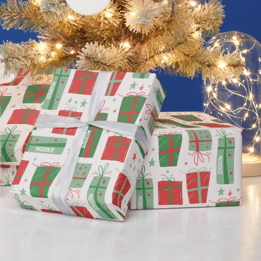 名前ボホパーソナライズされたプレゼントパターンクリスマス ラッピングペーパー (クリスマス)