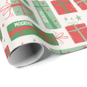 名前ボホパーソナライズされたプレゼントパターンクリスマス ラッピングペーパー (ロールコーナー)