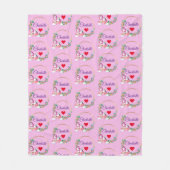 名前ボホパーソナライズされたユニコーン花ハートピンク フリースブランケット (正面)