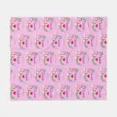 名前ボホパーソナライズされたユニコーン花ハートピンク フリースブランケット (正面(横))