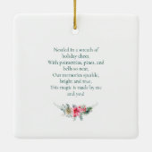 名前ポインセチア赤グリーンリースクリスマスポエトリー セラミックオーナメント (裏面)