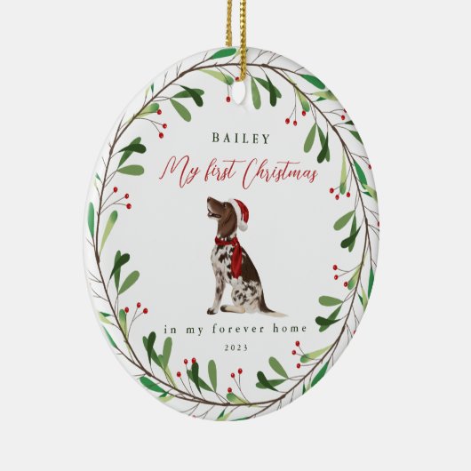 名前ポインタを持つ犬のマイ初めてのクリスマス セラミックオーナメント (右)