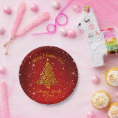 名前マッチングセットクリスマスレッド金ゴールドツリースター7" ペーパープレート (パーティー)