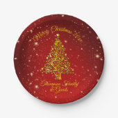名前マッチングセットクリスマスレッド金ゴールドツリースター7" ペーパープレート (正面)