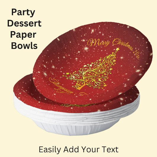 名前マッチングセットクリスマスレッド金ゴールドツリー星 ペーパーボウル